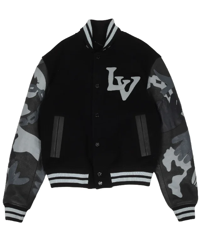 Camouflage Varsity Jacket Welt Pockets Slit Pockets Flap Pockets