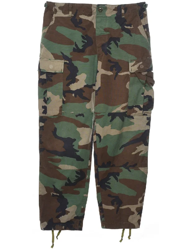 Camouflage Print Y2K Cargo Trousers - W34 L30 Trousers versatile all-occasion