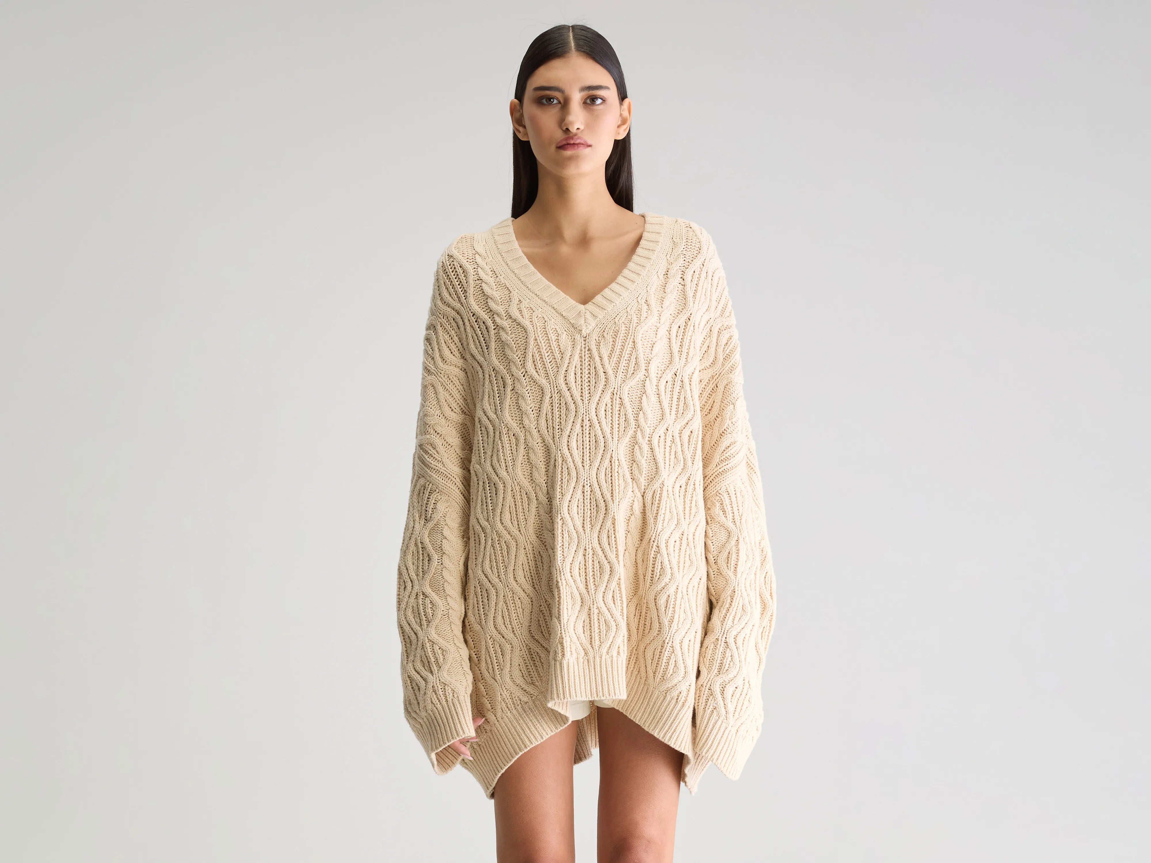 Gesk long sweater (251 / W / IVORY) Iron Safe Non-Iron Wrinkle Free