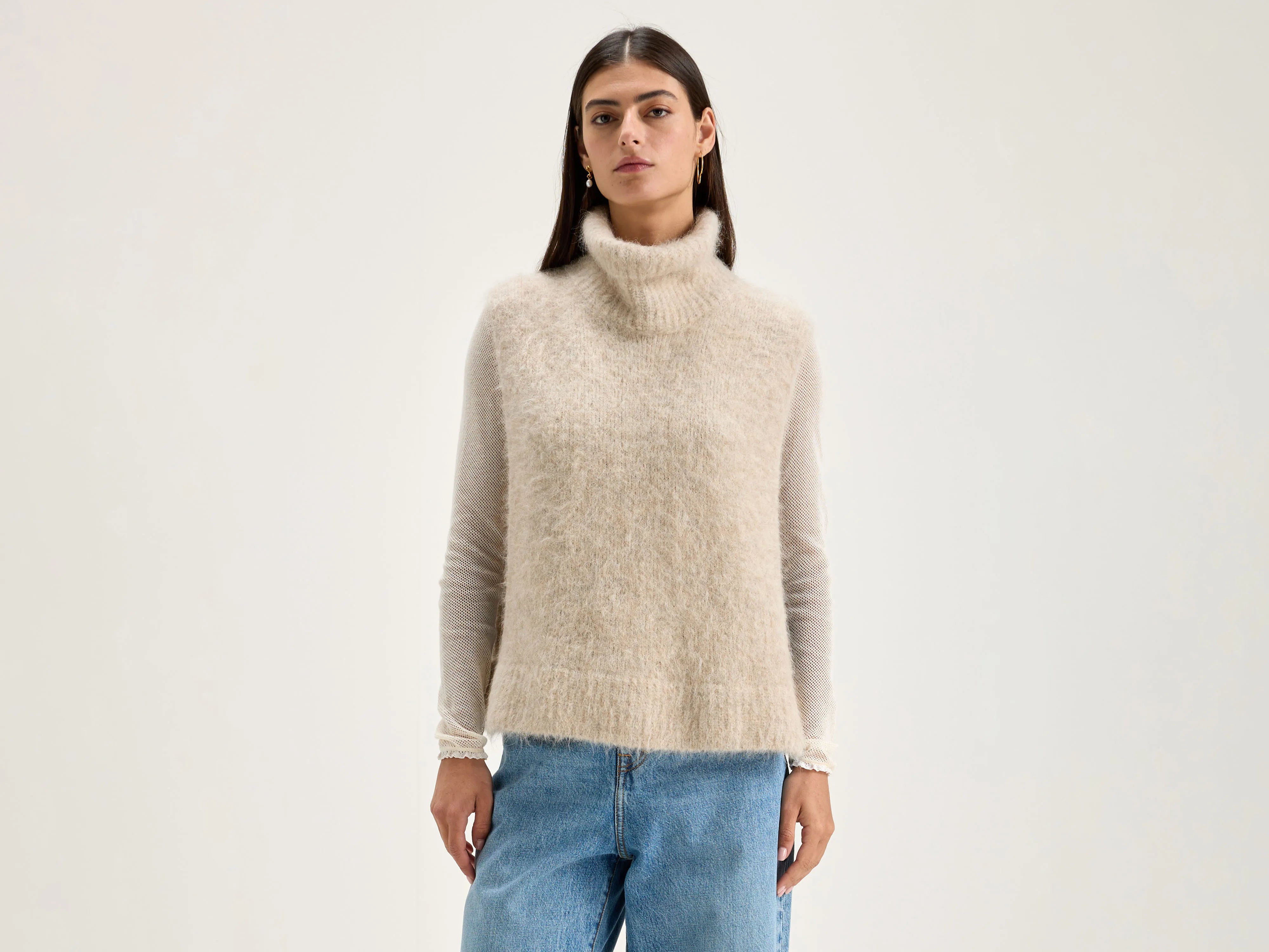 Daren sleeveless sweater (242 / W / OYSTER) Wool Sweater Cotton Sweater Cashmere Sweater