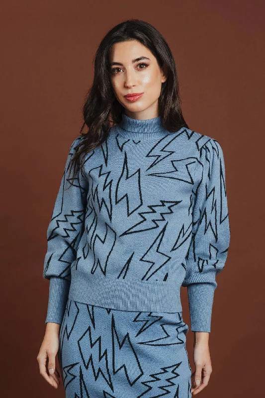 Blue Lightning Sweater Welt Pockets Slit Pockets Flap Pockets