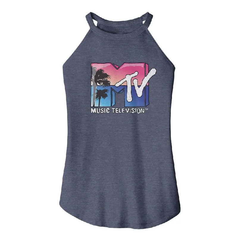 MTV Eye-Catching ROCKER Tank Top, Beach Logo white tank top