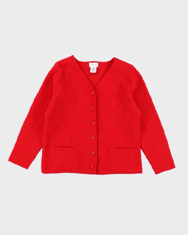 Vintage C Harris Red Wool Cardigan - L Zippered Buttoned Snapped