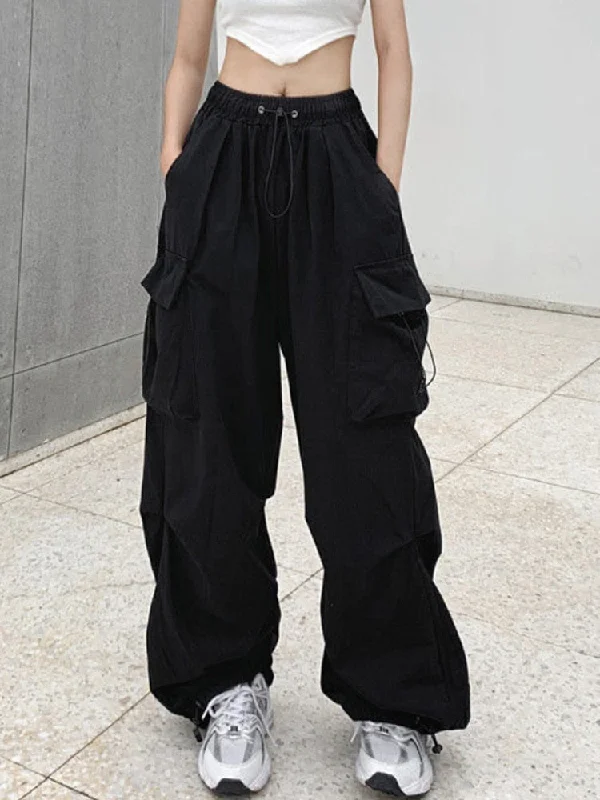 Harajuku Loose Casual Parachute Pants Y2K Streetwear Wide Leg Baggy Cargo Trousers Female Hippie Korean Edgy Jogging Sweatpants Trousers Hiking Durable