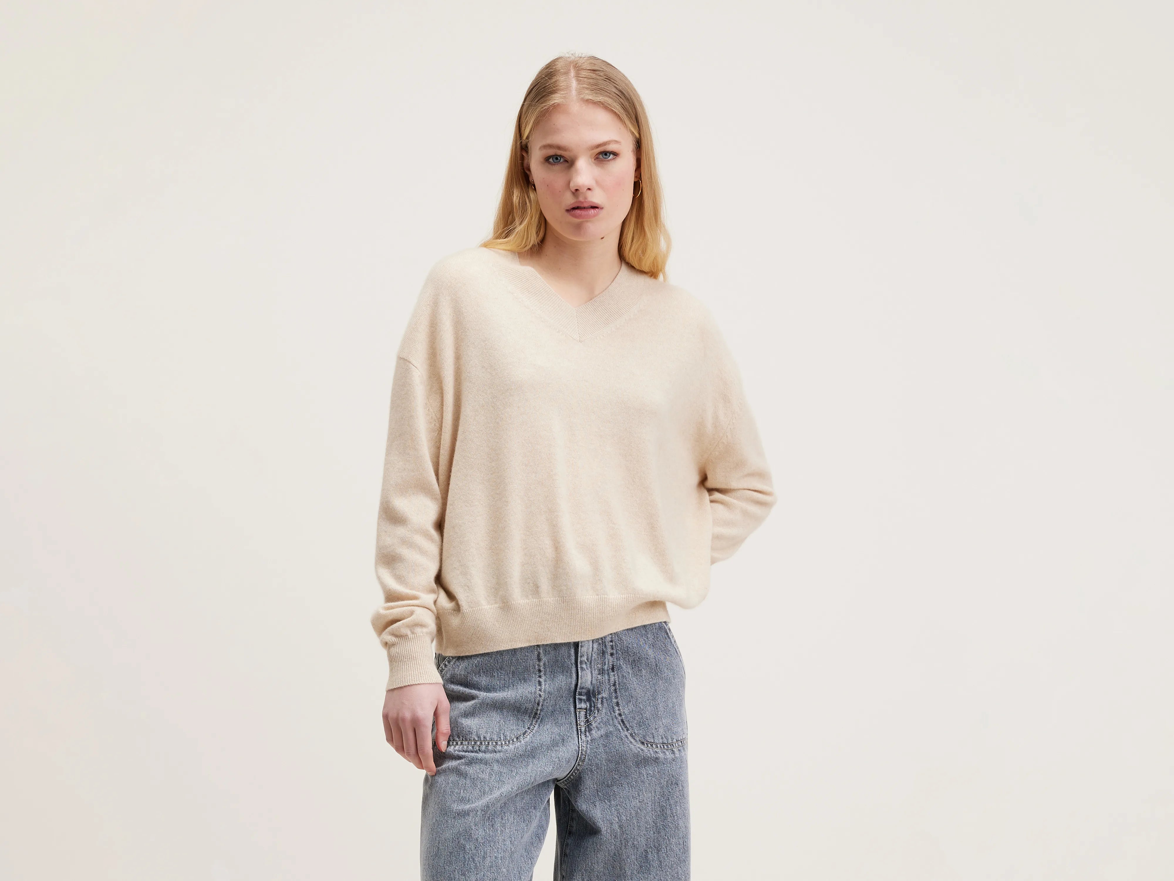 Slax cashmere sweater (242 / W / OATMEAL) Houndstooth Herringbone Solid