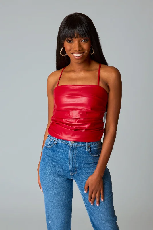 Jolee Vegan Leather Tank Top - Crimson strapless tank top