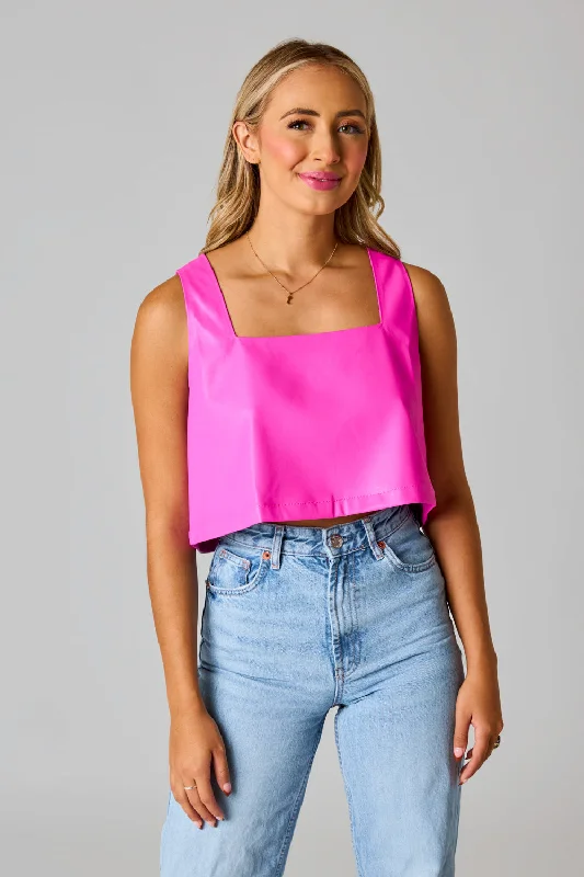 Manning Vegan Leather Cropped Tank Top - Magenta bronze tank top