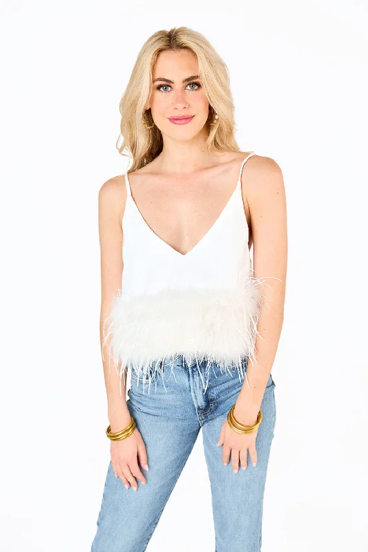 Reno Feather Tank Top - White crew neck tank