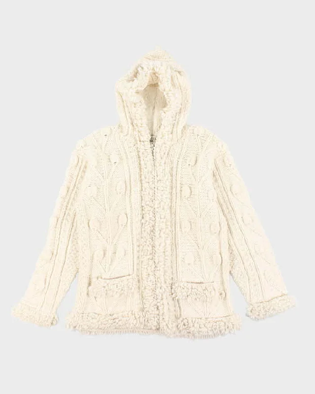 Vintage Buffalo Wool Chunky Zip-Up Hooded Cardigan - L Mesh Cardigan Canvas Denim