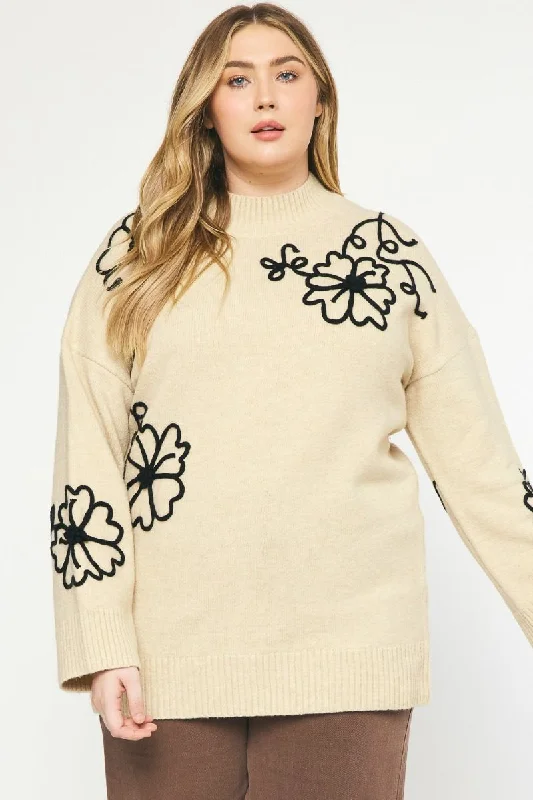 Plus Size Long Sleeve Knitted Mock Neck Sweater Oversized Loose Flowy