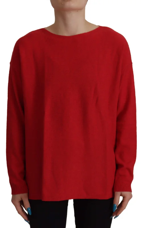 Dolce & Gabbana Elegant Red Wool Blend Knit Sweater Mesh Sweater Canvas Denim
