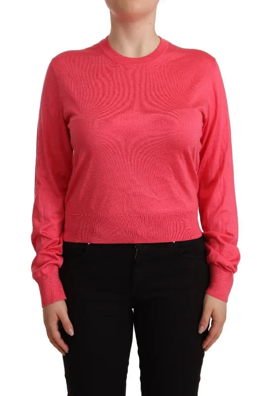 Dolce & Gabbana Elegant Pink Silk Crewneck Sweater Lightweight Heavyweight Midweight Dolce & Gabbana Elegant Pink Silk Crewneck Sweater Lightweight Heavyweight Midweight