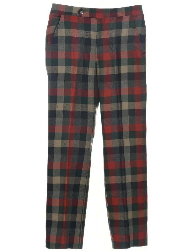 Checked Pattern Trousers - W32 L30 Trousers Flared Retro