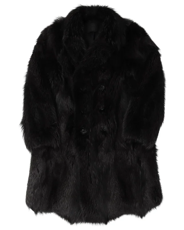 Double Breasted Fox Fur Coat Tailored Straight A-Line