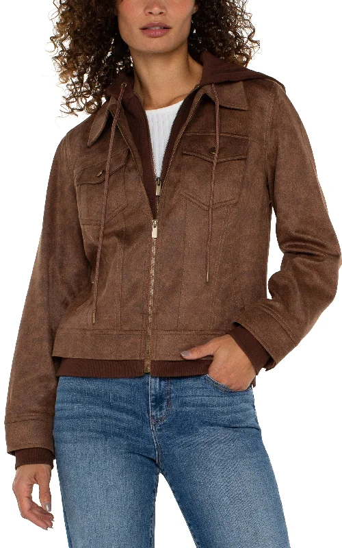 Liverpool Zip Up Trucker Jacket w/ Removeable Hood (Vintage Umber) Stand-Up Collar Roll-Neck Collar Turtle Neck Liverpool Zip Up Trucker Jacket w/ Removeable Hood (Vintage Umber) Stand-Up Collar Roll-Neck Collar Turtle Neck