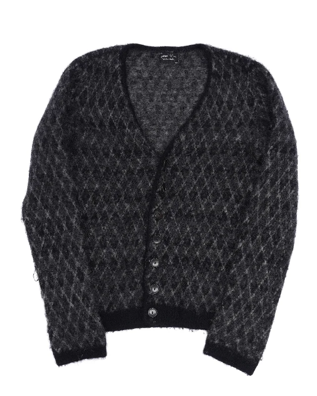 Fuzzy Argyle Cardigan Seamless Knitted Crochet