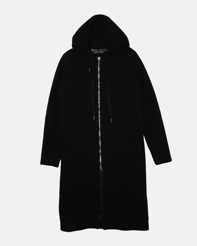 Wool Hooded Zip Up Coat Solid Print Jacquard