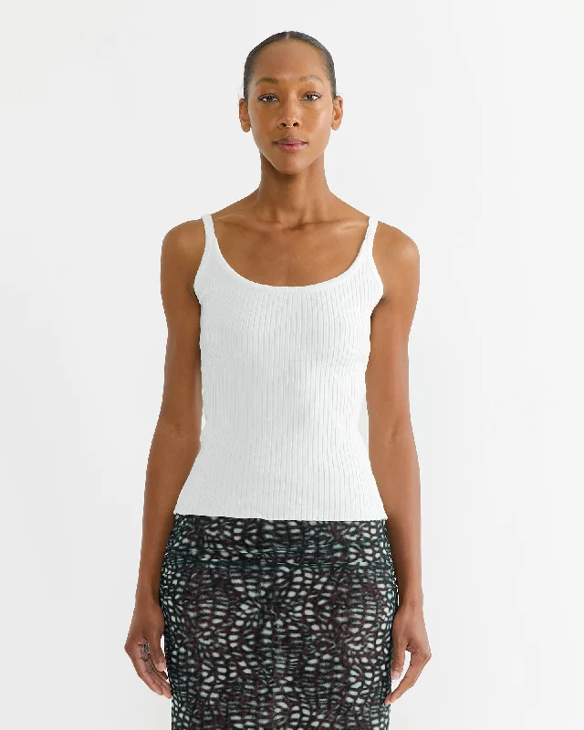 Ribbed Knit Tank in White long tank top