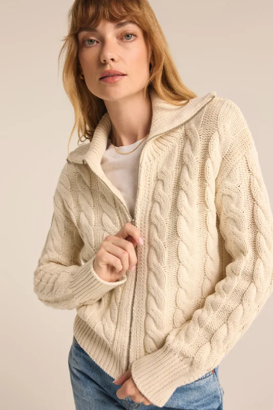 Z-Supply Hemingway Cable Cardigan Zip - SEA SALT Mesh Cardigan Canvas Denim