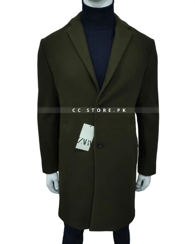 ZR Stretch Dark Green Long Coat Rayon Velvet Corduroy