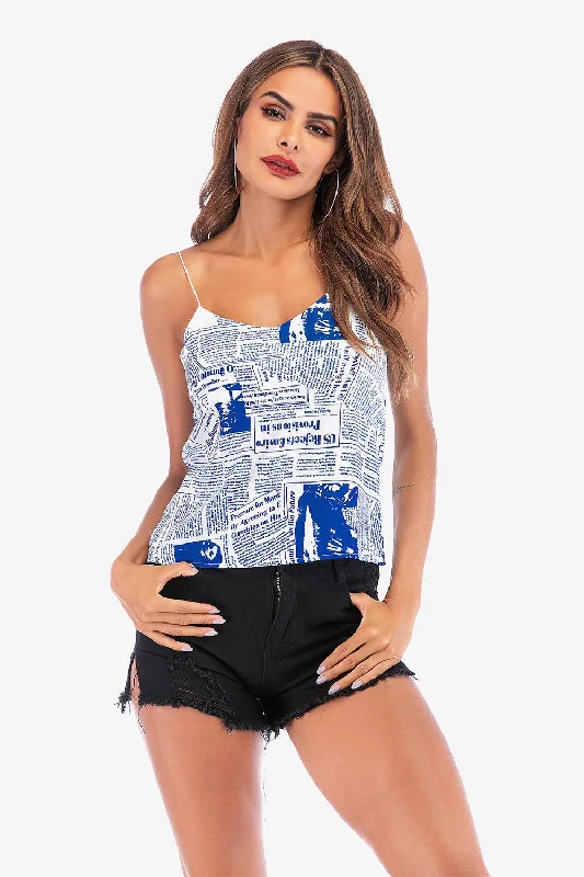 Newspaper Print Camisole Tank Tops print tank top