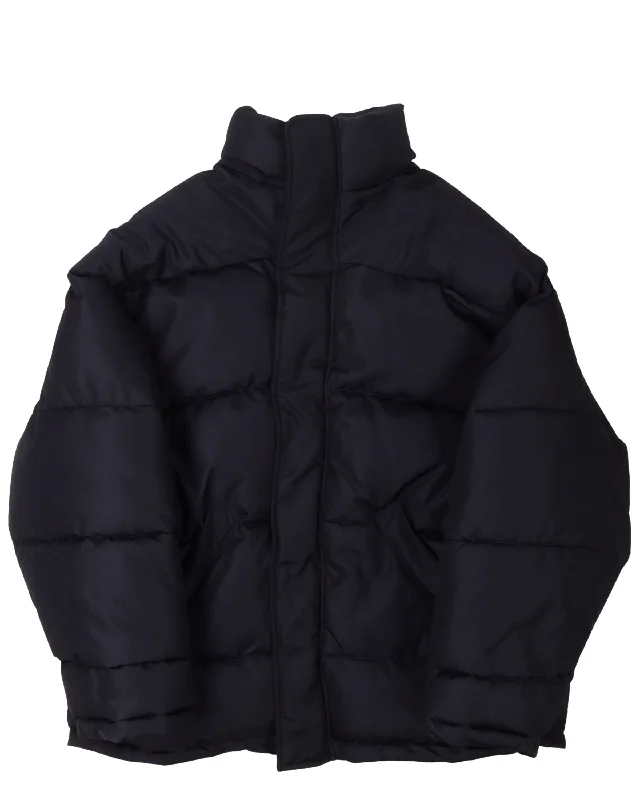 "YE24" Embroidered Swing Puffer Jacket Knit Fabric Woven Fabric Fleece Fabric