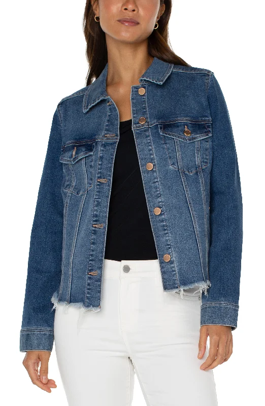 Liverpool Trucker Jacket with a Fray Hem (mclean) Rayon Fabric Velvet Fabric Corduroy Fabric
