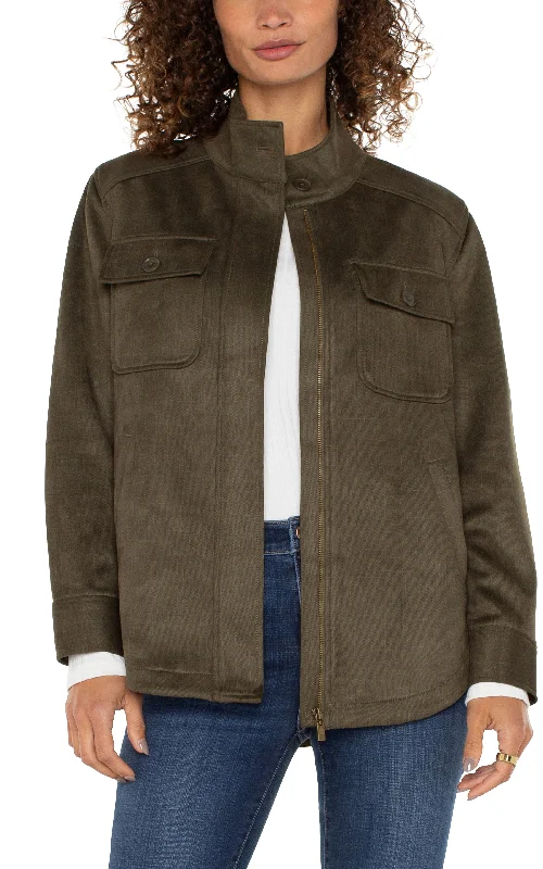 Liverpool Utility Jacket (Olive) Boat Neck Shawl Collar Notched Collar