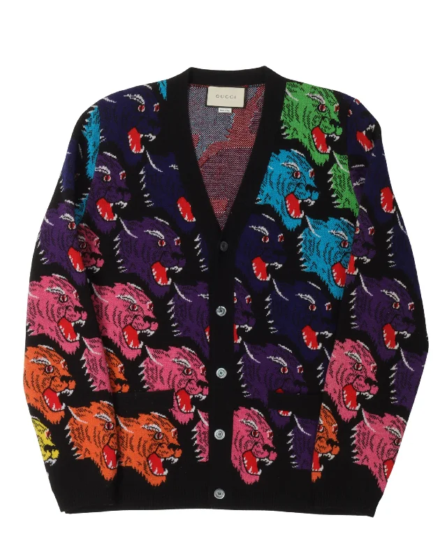 Angry Tiger Wool Jacquard Cardigan Polka Dot Checkered Tartan