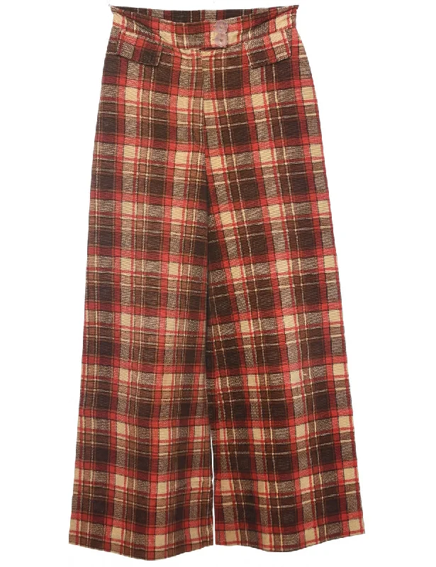 Checked Pattern Trousers - W27 L27 High Waist Slim Fit Ankle Length