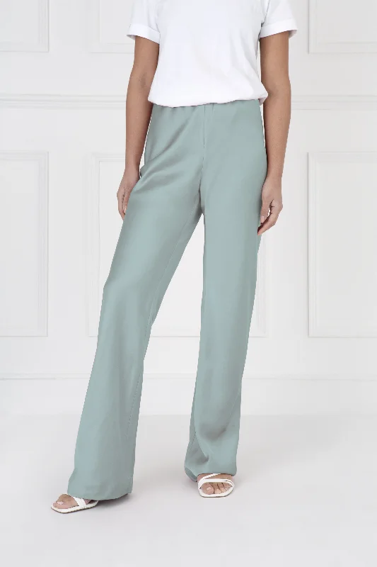 "The Sandra" - Satin Trousers (Icy Sage) Trousers Travel Practical