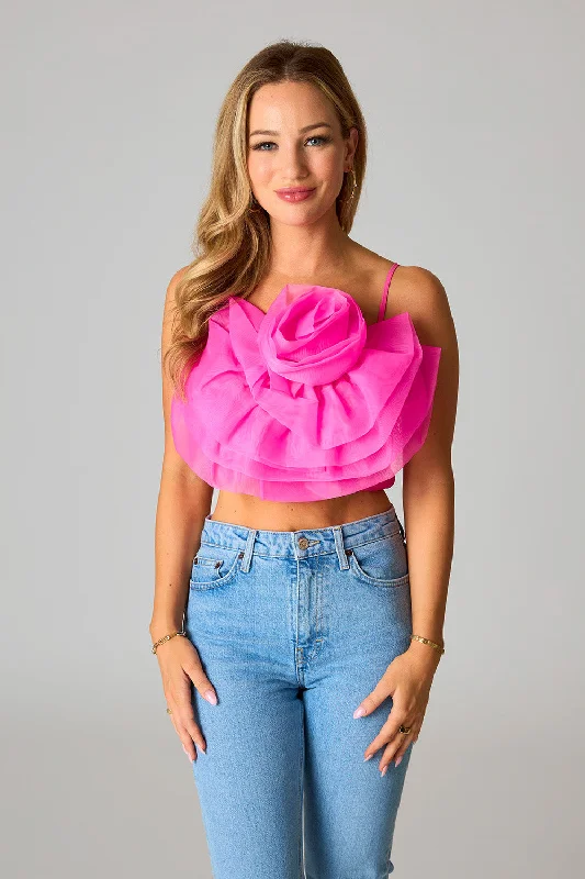 Petal Flower Applique Tank Top - Fuchsia gold tank top