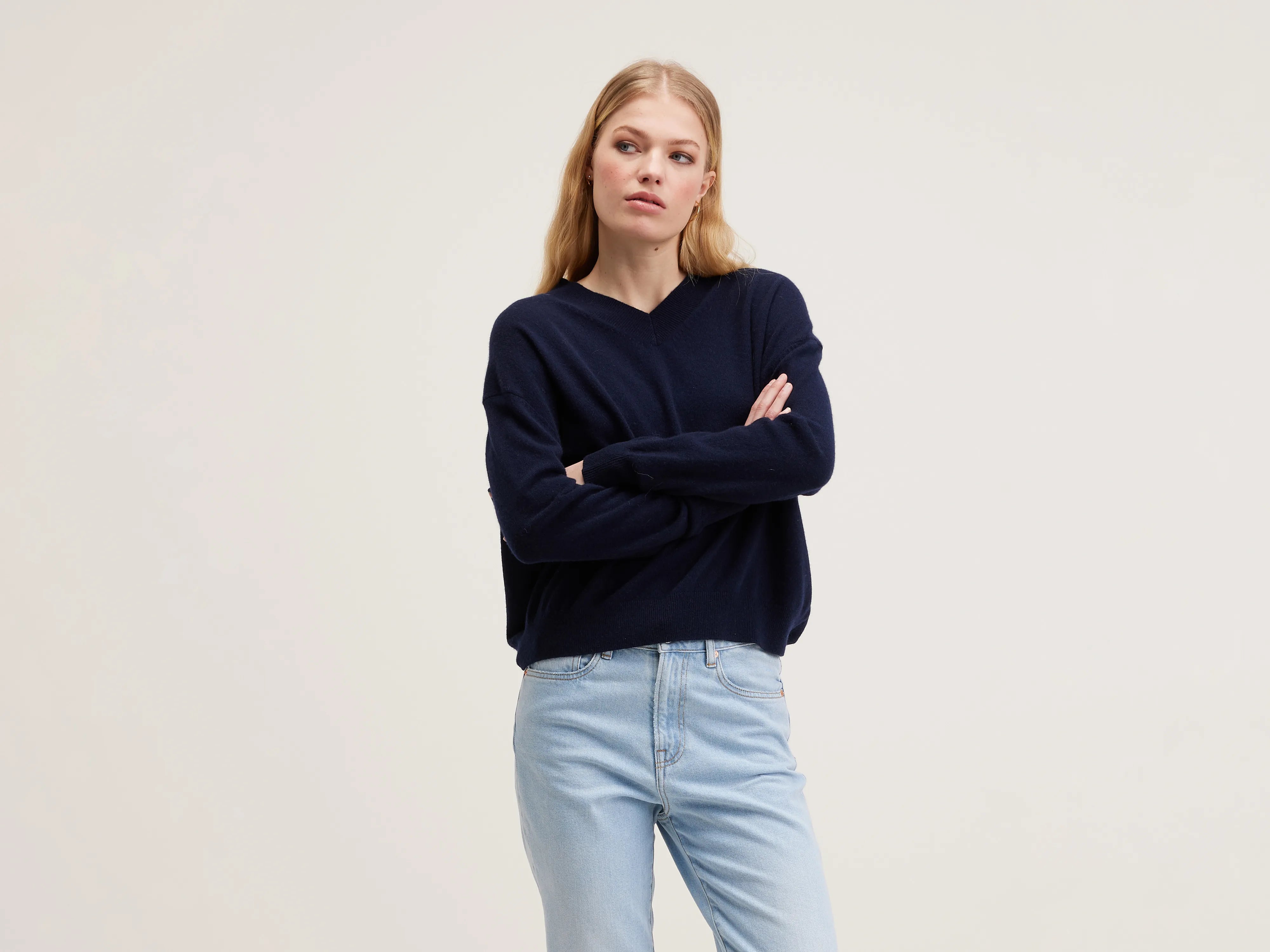 Slax cashmere sweater (242 / W / NAVY) Boat Neck Shawl Collar Notched Collar