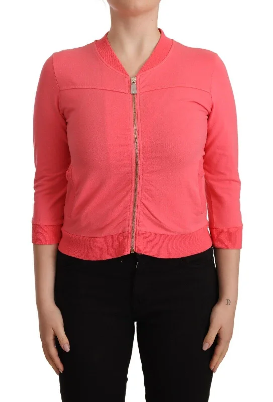 Blumarine Elegant Pink Full Zip Sweater Spandex Rayon Corduroy