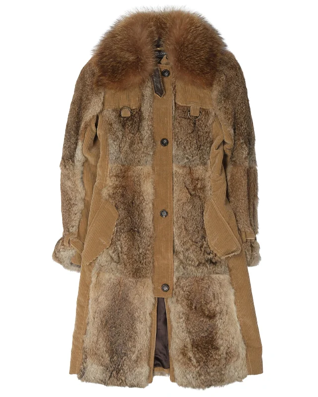 AW04 Rabbit Fur and Corduroy Coat Crew Neck V-Neck Boat Neck