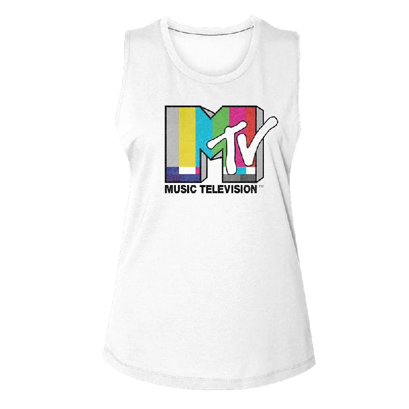 MTV Eye-Catching Tank Top, Test Card Logo lavender tank top