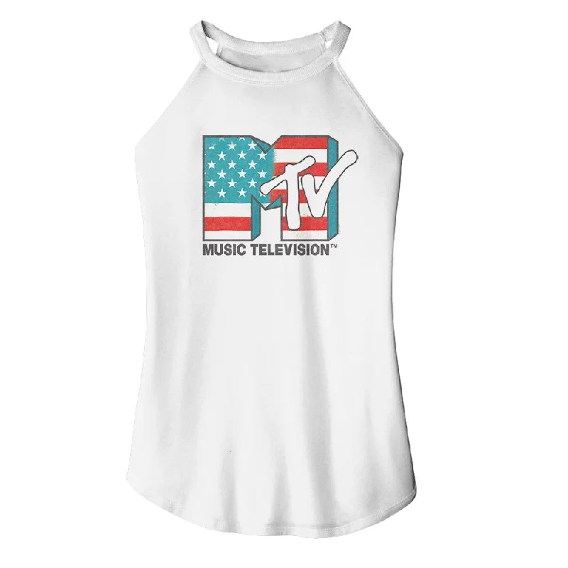 MTV Eye-Catching ROCKER Tank Top, American Flag grey tank top