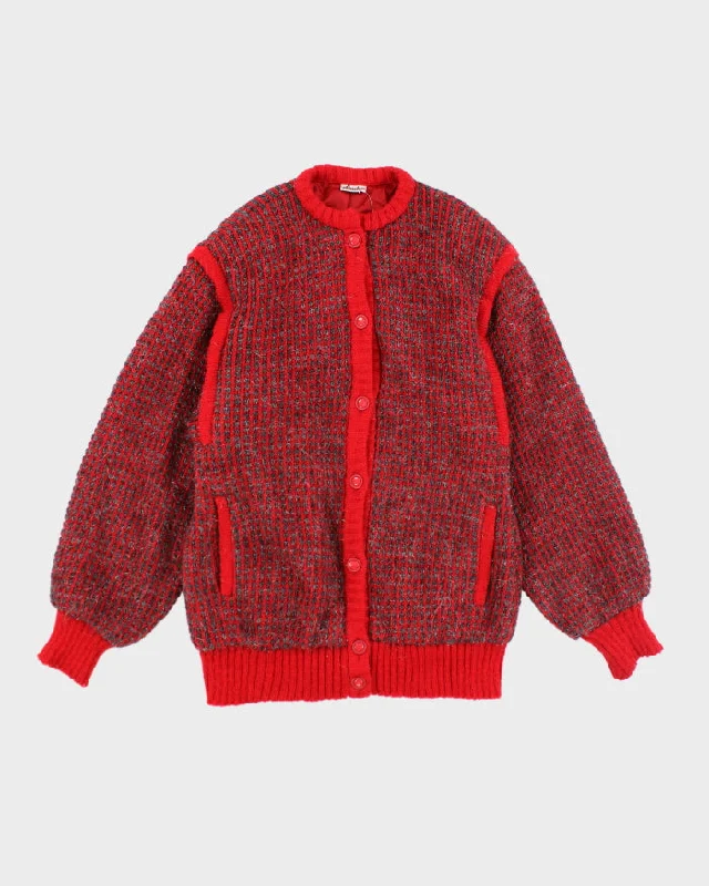 Vintage 80s Angora & Wool Blend Sparkly Cardigan - M Casual Formal Business