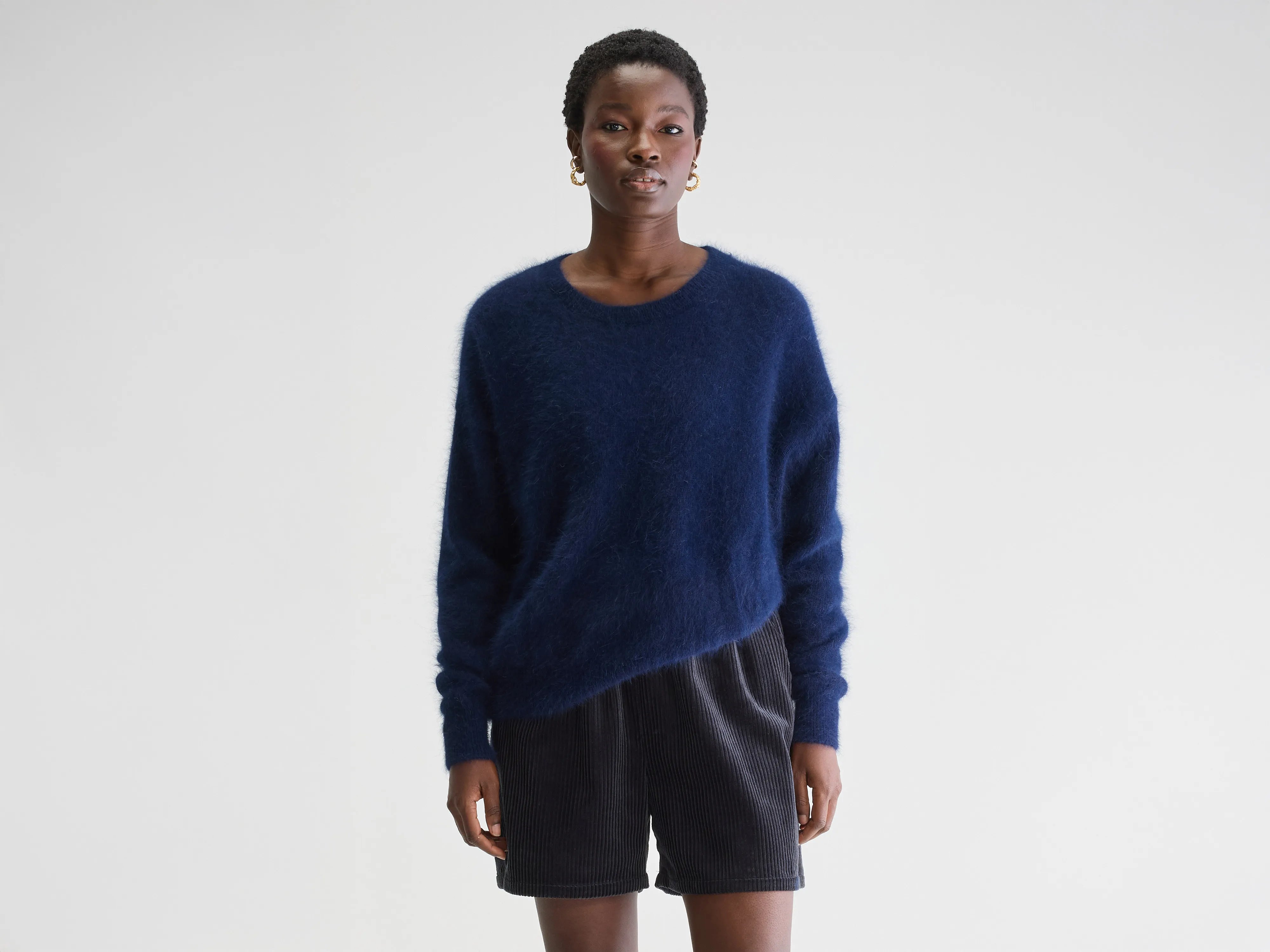 Datus angora-blend sweater (252 / W / NAVY) Notch Collar Peter Pan Collar Cowl Neck