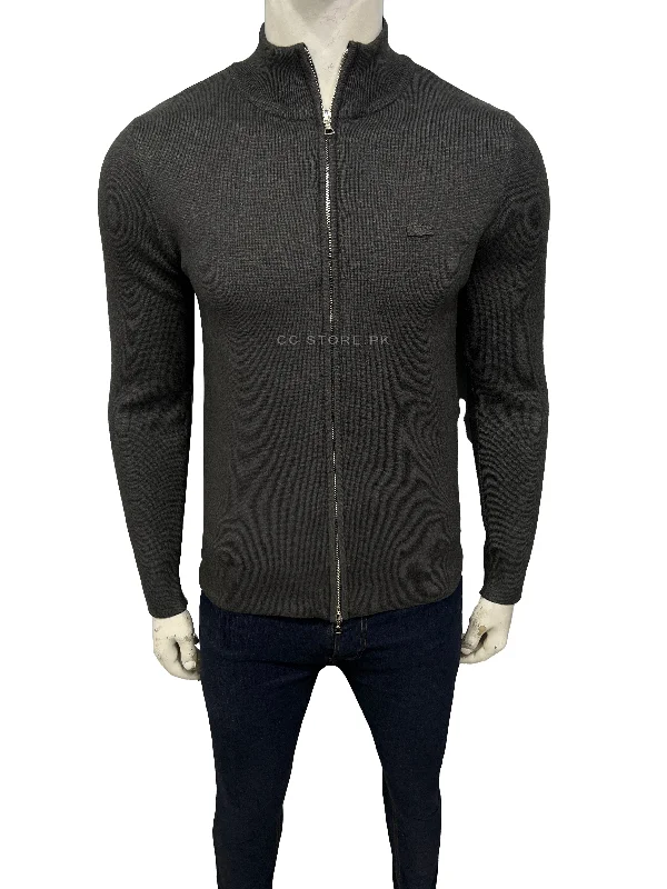 Lacoste High Neck Zipped Wool Grey Cardigan Soft Cozy Warm
