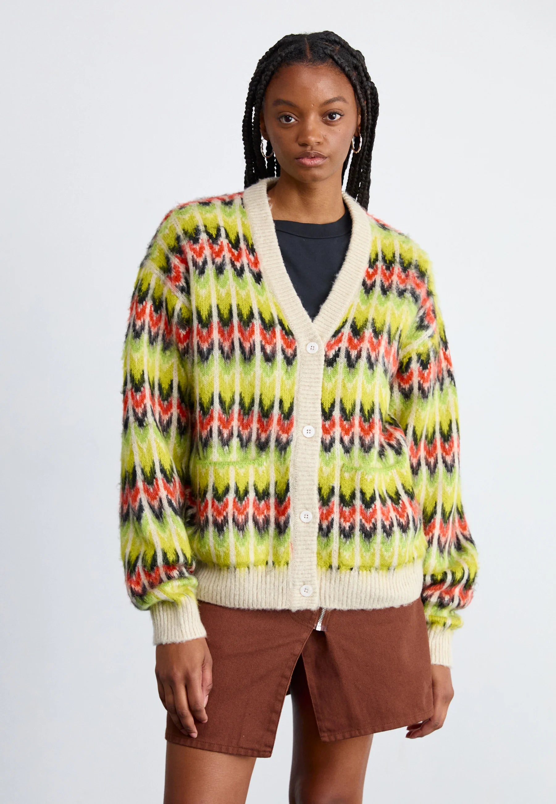 Obey Granny Cardigan - LIME MULTI Machine Wash Dry Clean Hand Wash