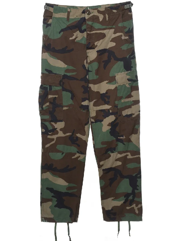 Camouflage Print Y2K Cargo Trousers - W34 L32 Trousers fashionable chic