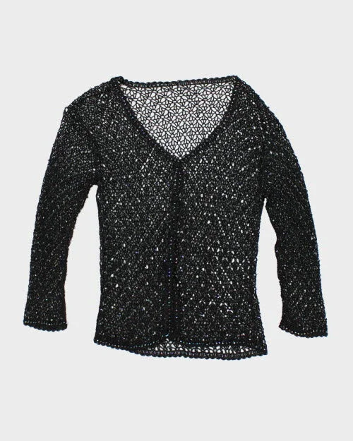 Y2k 00s Crochet Beaded Cardigan - M Lace Blend Ribbed Blend Corduroy Blend