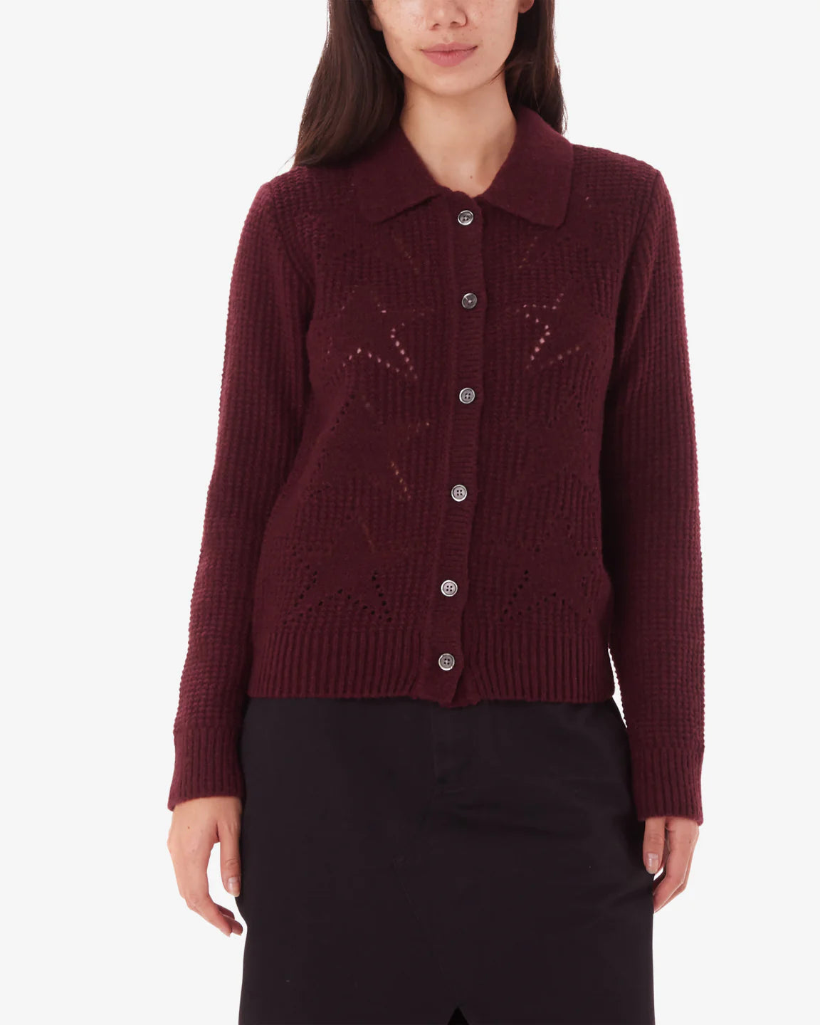 Obey FORTUNE CARDIGAN - WINE Cashmere Blend Cotton Blend Poly Blend