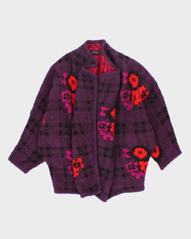 Vintage 90's Chunky Flower Wrap Cardigan - L Bright Pastel Dark
