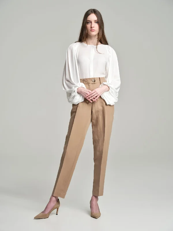 Straight leg trousers in luxury mixed silk fabric Trousers Plaid Checkered