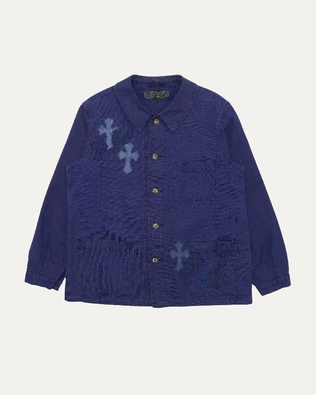 Cross Patch Bleu de Travail French Chore Coat Sequined Lace Ribbed