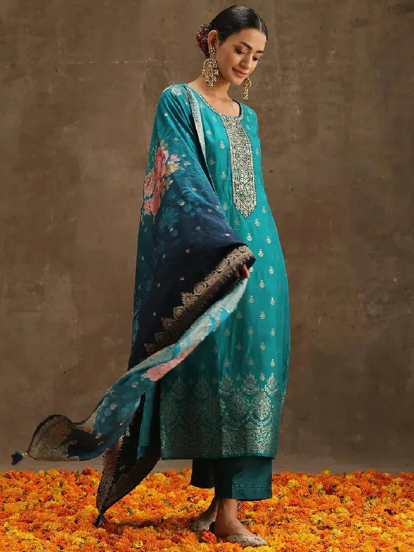 Green Self Design Silk Straight Kurta With Trousers & Dupatta Trousers Hiking Durable Green Self Design Silk Straight Kurta With Trousers & Dupatta Trousers Hiking Durable