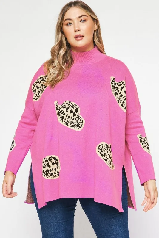 Plus Size Cowboy Hat Mock Long Sleeve Sweater - Pink Anti-Pilling Anti-Shrink Durable Plus Size Cowboy Hat Mock Long Sleeve Sweater - Pink Anti-Pilling Anti-Shrink Durable