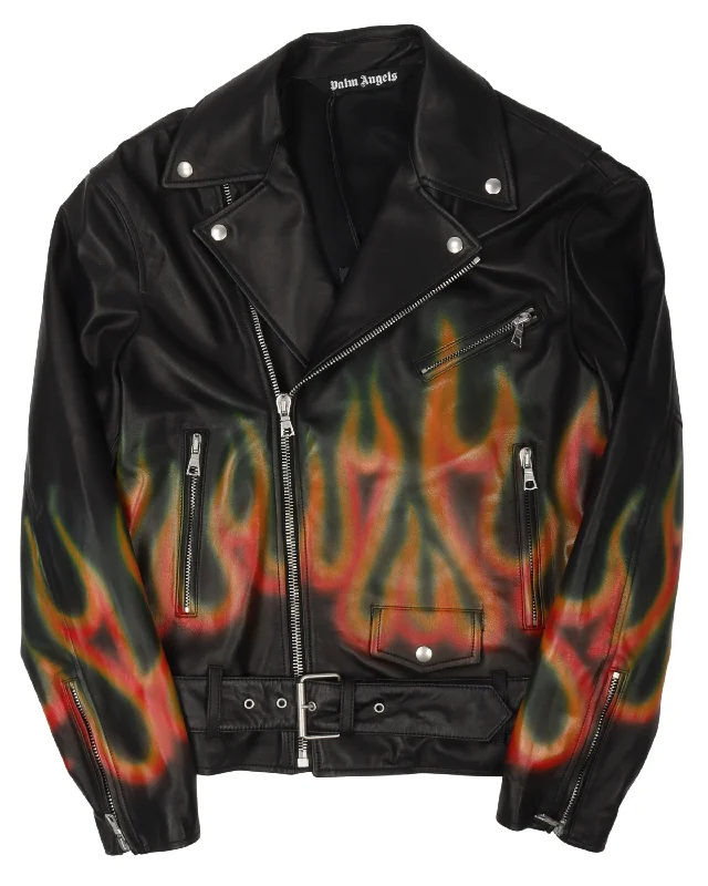 Leather Flames Jacket Belted Jacket Elasticated Jacket Padded Jacket